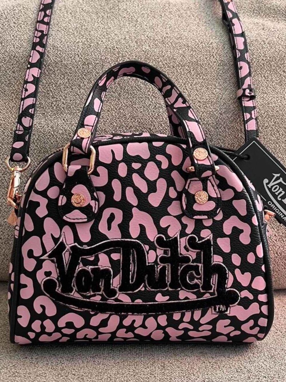 von dutch pink cheetah leopard print bowling shoulder bag purse y2k NWT